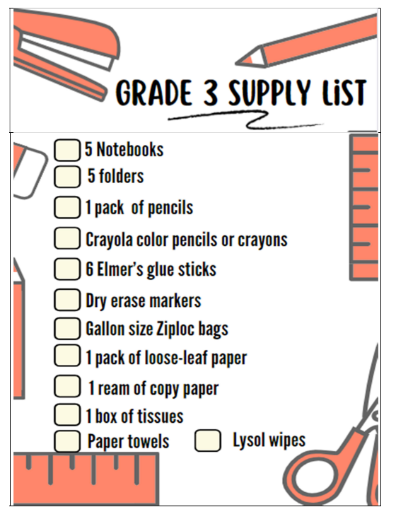 3rd grade school supply list